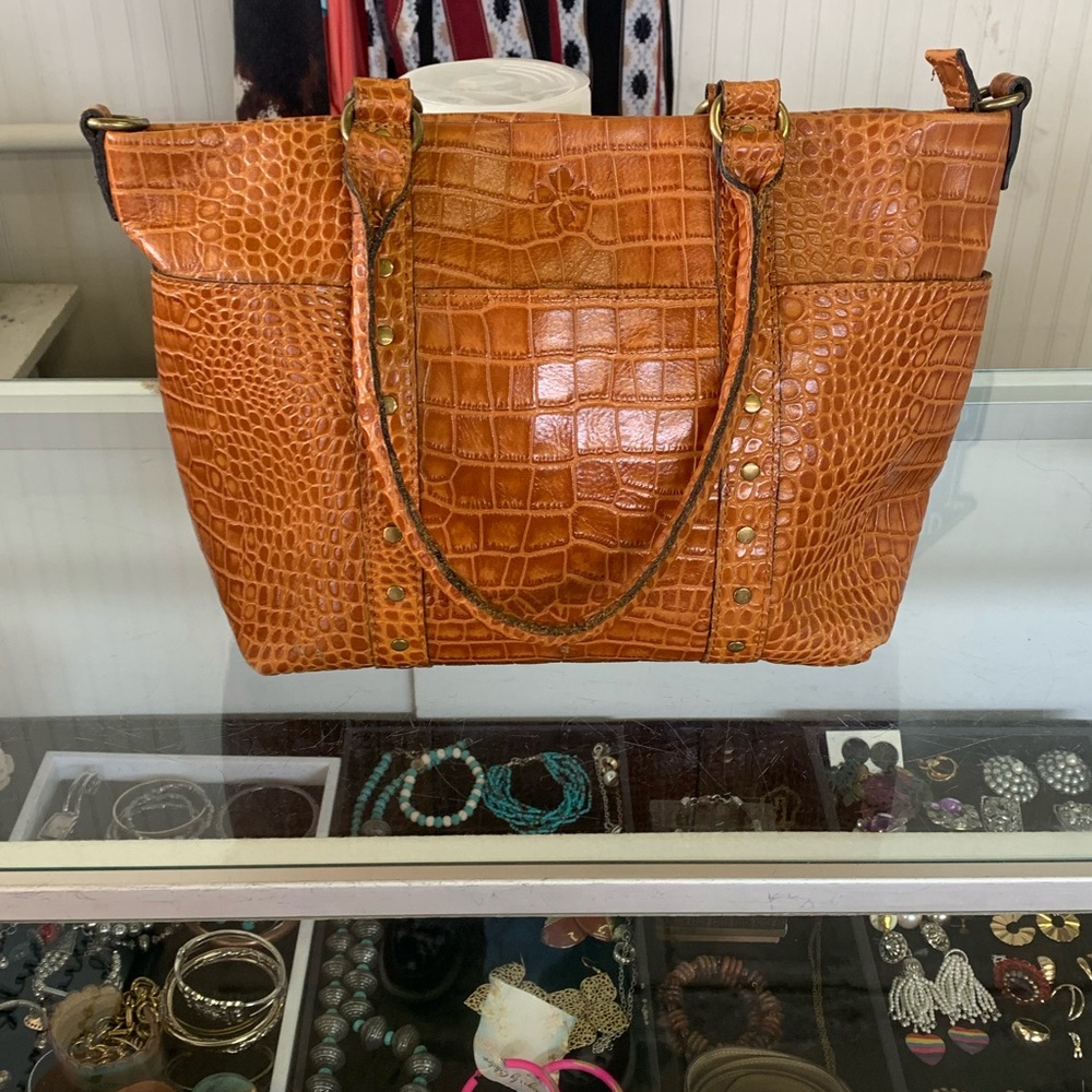 Patricia Nash Cognac Croc-Embossed Shoulder Tote